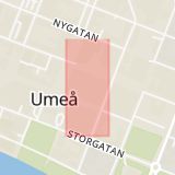 Karta som med röd fyrkant ramar in Utopia, Umeå, Västerbottens län