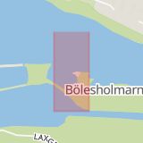 Karta som med röd fyrkant ramar in Bölesholmarna, Lilla Holmen, Umeå, Västerbottens län