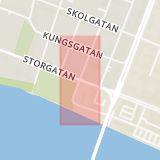 Karta som med röd fyrkant ramar in Väst På Stan, Hovrättsgatan, Storgatan, Umeå, Västerbottens län
