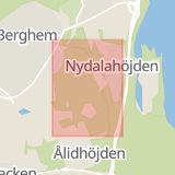 Karta som med röd fyrkant ramar in Glaciärvägen, Lilljansvägen, Universitetsområdet, Umeå, Västerbottens län