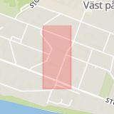 Karta som med röd fyrkant ramar in Väst På Stan, Umeå