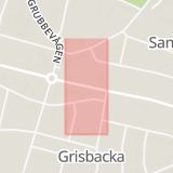 Karta som med röd fyrkant ramar in Backenvägen, Grisbacka, Umeå, Västerbottens län