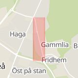 Karta som med röd fyrkant ramar in Signalvägen, Väst På Stan, Rothoffsvägen, Haga, Umeå, Västerbottens län