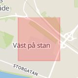 Karta som med röd fyrkant ramar in Väst På Stan, Ridvägen, Umeå, Västerbottens län