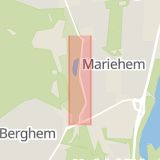 Karta som med röd fyrkant ramar in Mariehem, Bofinksvägen, Umeå, Västerbottens län