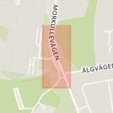 Karta som med röd fyrkant ramar in Mariedal, Hermelinvägen, Morkullevägen, Umeå, Västerbottens län