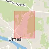 Karta som med röd fyrkant ramar in Sandbacka, Umeå, Västerbottens län