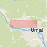 Karta som med röd fyrkant ramar in Vännäsvägen, Rödbergsvägen, Umedalen, Umeå, Västerbottens län