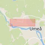 Karta som med röd fyrkant ramar in Vännäsvägen, Umeå, Västerbottens län