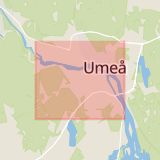 Karta som med röd fyrkant ramar in Blå Vägen, Gimonäs, Umeå, Västerbottens län