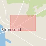 Karta som med röd fyrkant ramar in Storgatan, Strömsund, Jämtlands län