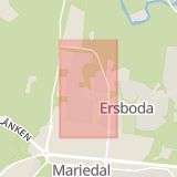 Karta som med röd fyrkant ramar in Ersmark, Ystarvägen, Ersboda, Umeå, Västerbottens län