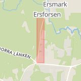 Karta som med röd fyrkant ramar in Ersmarksvägen, Ersmark, Ersboda, Högsta, Umeå, Västerbottens län