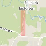 Karta som med röd fyrkant ramar in Ersmarksvägen, Umeå, Västerbottens län
