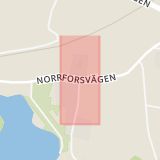 Karta som med röd fyrkant ramar in Norrfors, Umeå, Västerbottens län