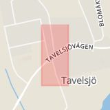 Karta som med röd fyrkant ramar in Tavelsjö, Umeå, Västerbottens län