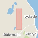 Karta som med röd fyrkant ramar in Prästbolsvägen, Lycksele, Västerbottens län