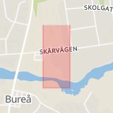 Karta som med röd fyrkant ramar in Umeå, Skärvägen, Bureå, Västerbottens län