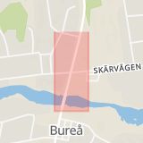 Karta som med röd fyrkant ramar in Bureå, Skellefteå, Västerbottens län