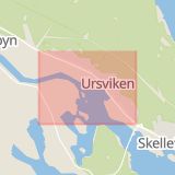 Karta som med röd fyrkant ramar in Järnvägsleden, Ursviken, Skellefteå, Västerbottens län