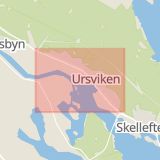 Karta som med röd fyrkant ramar in Skelleftehamnsvägen, Ursviken, Skellefteå, Västerbottens län