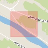 Karta som med röd fyrkant ramar in Bergsbyvägen, Risbergsgatan, Skellefteå, Västerbottens län