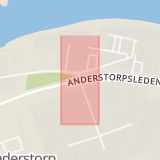 Karta som med röd fyrkant ramar in Anderstorp, Anderstorpsleden, Skiftesgatan, Skellefteå, Västerbottens län