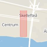Karta som med röd fyrkant ramar in Skeppargatan, Skellefteå, Västerbottens län