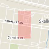 Karta som med röd fyrkant ramar in Strandgatan, Skellefteå Centrum, Skellefteå, Västerbottens län