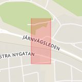 Karta som med röd fyrkant ramar in Getbergsvägen, Järnvägsleden, Norrvalla, Skellefteå, Västerbottens län
