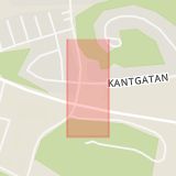 Karta som med röd fyrkant ramar in Kantgatan, Högströmsgatan, Skellefteå, Västerbottens län