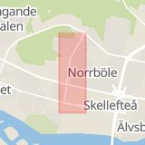 Karta som med röd fyrkant ramar in Lasarettsvägen, Skellefteå, Västerbottens län