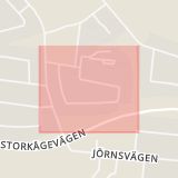 Karta som med röd fyrkant ramar in Kåge, Byalagsgatan, Skellefteå, Västerbottens län