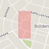 Karta som med röd fyrkant ramar in Boliden, Skellefteå, Västerbottens län