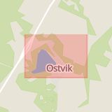 Karta som med röd fyrkant ramar in Ostvik, Skellefteå, Västerbottens län