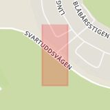 Karta som med röd fyrkant ramar in Odonstigen, Svartuddsvägen, Piteå, Arvidsjaur, Högsta, Norrbottens län