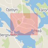 Karta som med röd fyrkant ramar in Öjebyn, Annelund, Piteå, Norrbottens län