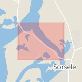 Karta som med röd fyrkant ramar in Strandvägen, Sorsele, Västerbottens län