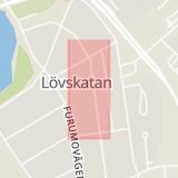 Karta som med röd fyrkant ramar in Svartövägen, Lövskatan, Luleå, Norrbottens län