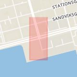 Karta som med röd fyrkant ramar in Södra Hamnleden, Södra Smedjegatan, Luleå, Norrbottens län