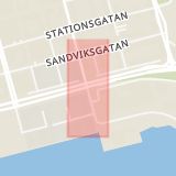 Karta som med röd fyrkant ramar in Kungsgatan, Södra Hamnleden, Luleå, Norrbottens län