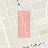 Karta som med röd fyrkant ramar in Kungsgatan, Skeppsbrogatan, Luleå, Norrbottens län