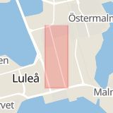 Karta som med röd fyrkant ramar in Kungsgatan, Luleå, Boden, Norrbottens län