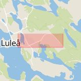 Karta som med röd fyrkant ramar in Hertsövägen, Luleå, Norrbottens län