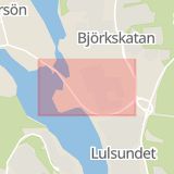 Karta som med röd fyrkant ramar in Björkskataleden, Björkskatan, Luleå, Norrbottens län