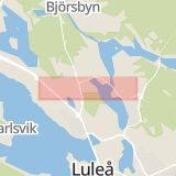 Karta som med röd fyrkant ramar in Spiskroksvägen, Svartbjörnsbyn, Boden, Björkskataleden, Luleå, Svartuddsvägen, Piteå, Norrbottens län