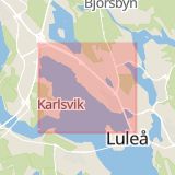 Karta som med röd fyrkant ramar in Luleå, Mjölkudden, Kiruna, Jukkasjärvi, Piteå, Boden, Harads, Norrbottens län