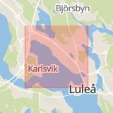 Karta som med röd fyrkant ramar in Bodenvägen, Notviken, Luleå, Norrbottens län
