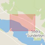 Karta som med röd fyrkant ramar in Södra Sunderbyn, Sunderbyvägen, Luleå, Norrbottens län