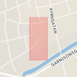 Karta som med röd fyrkant ramar in Färgaregatan, Boden, Norrbottens län